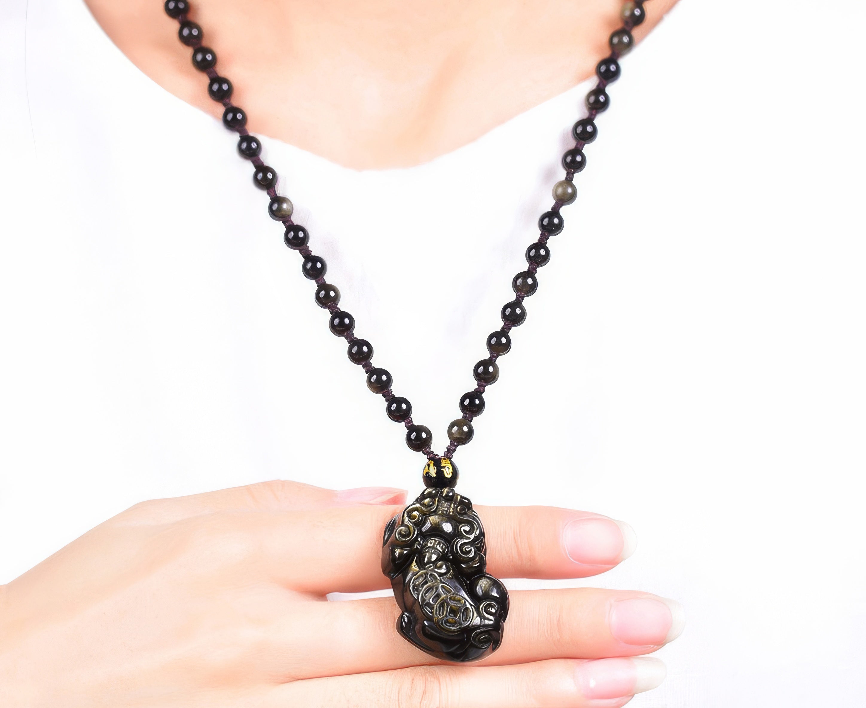 Gold Obsidian Pixiu Fortune Pendant