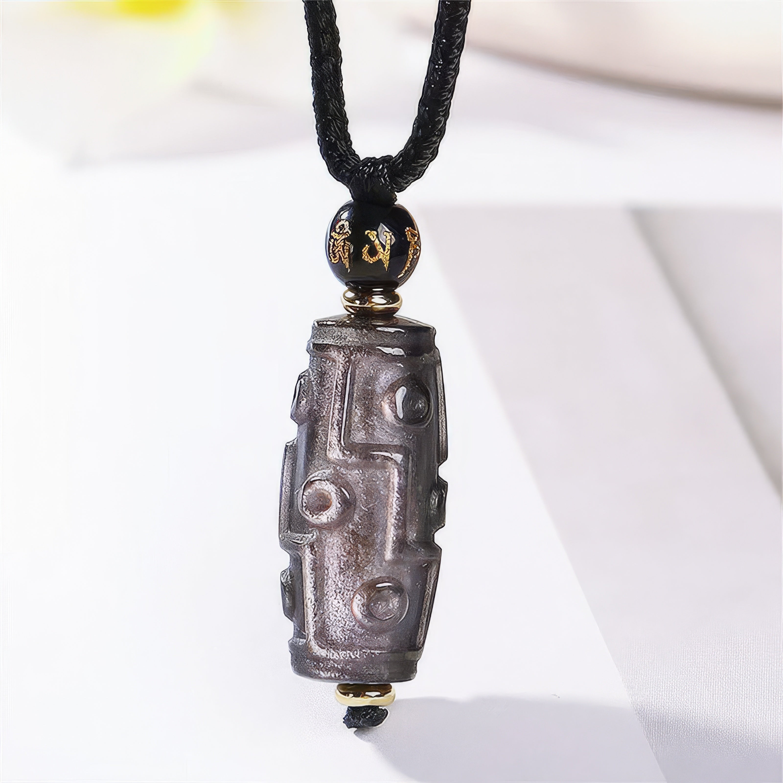 Silver Obsidian Nine Eyes Dzi Bead Pendant