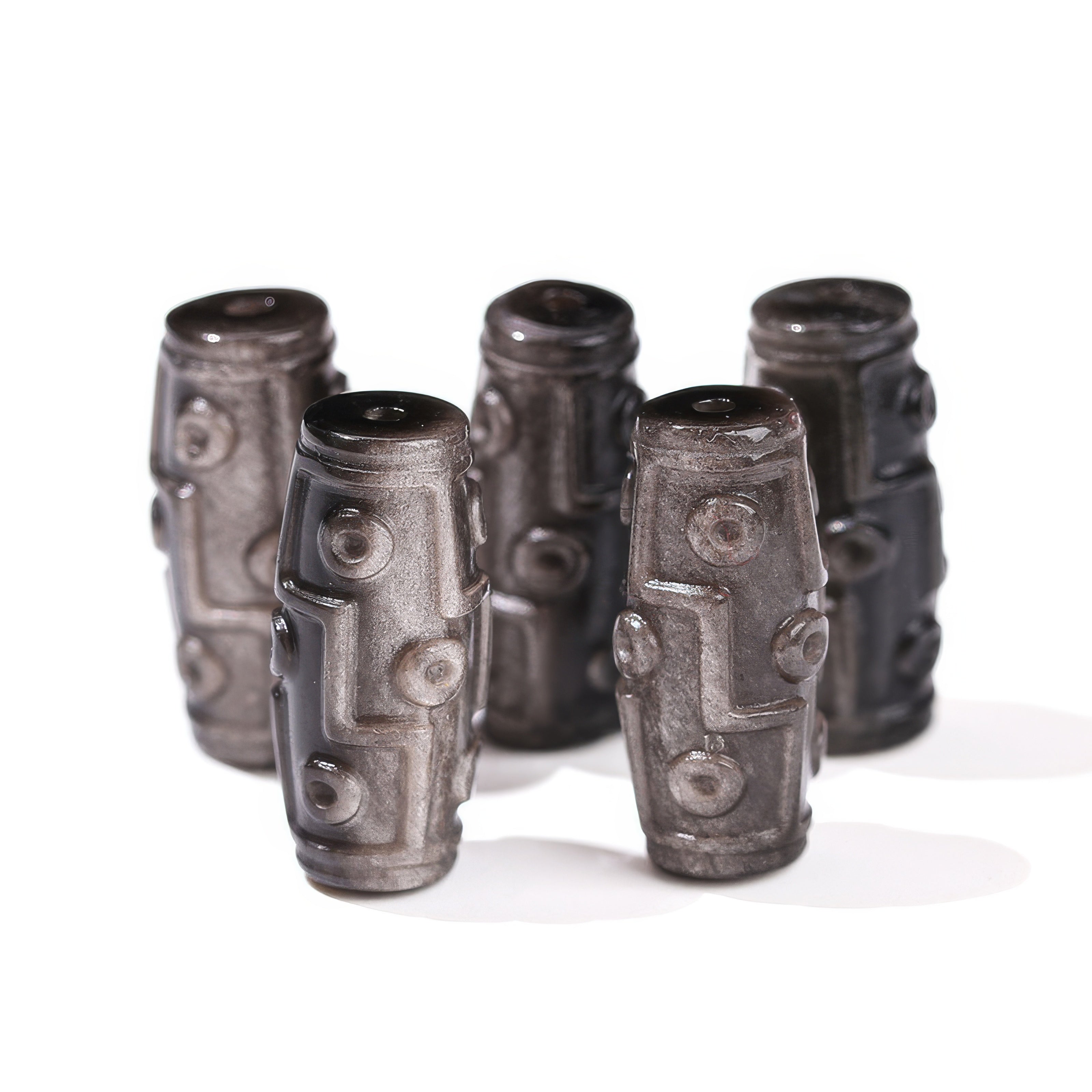 Silver Obsidian Nine Eyes Dzi Bead Pendant