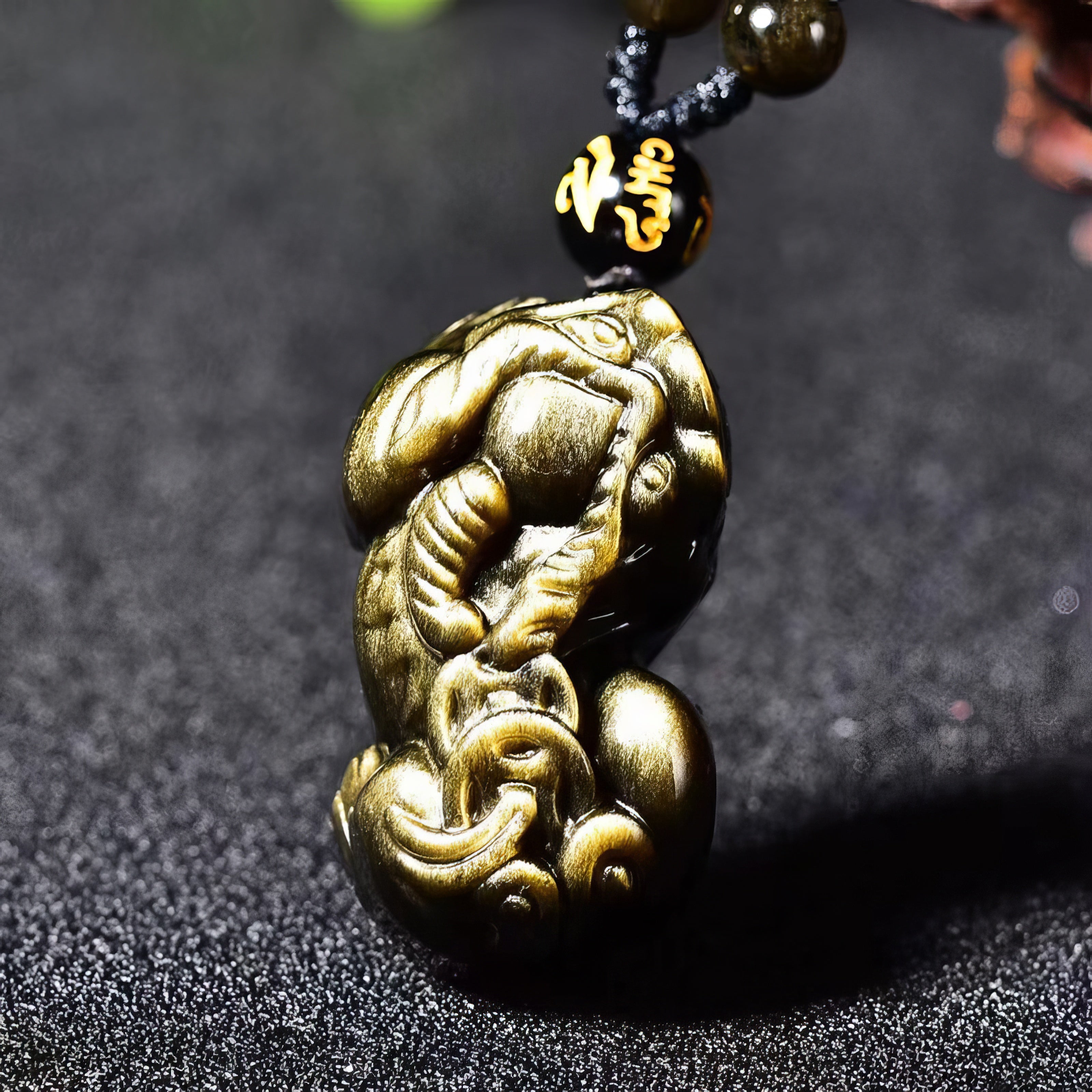 Gold Obsidian Pixiu Fortune Pendant