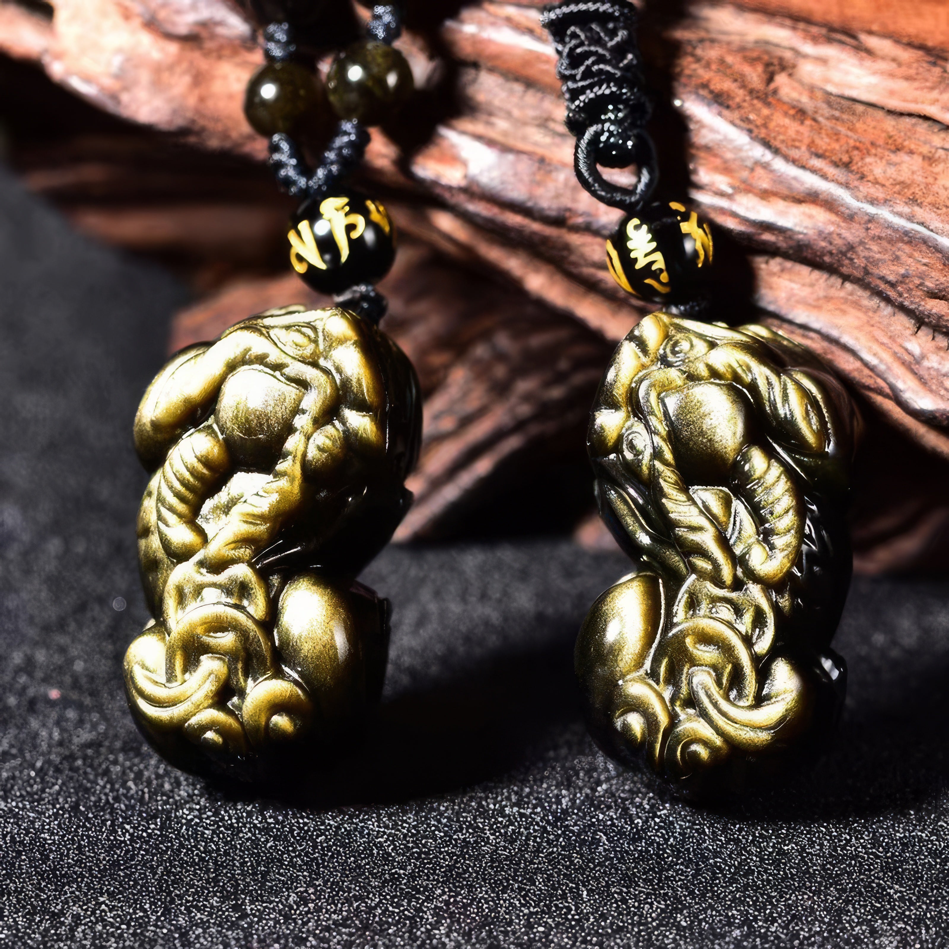 Gold Obsidian Pixiu Fortune Pendant