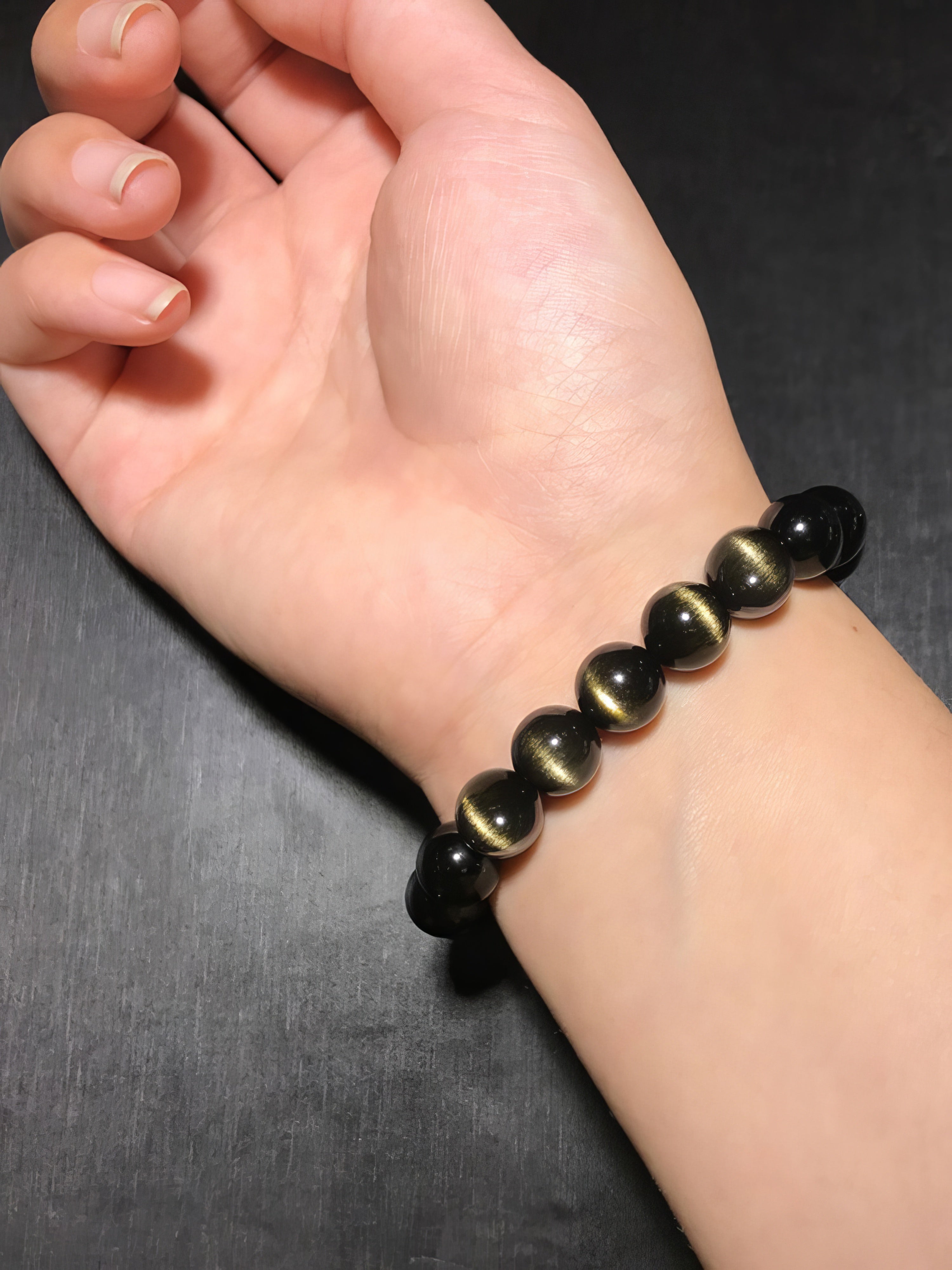 Gold Obsidian Double Cat's Eye Bracelet