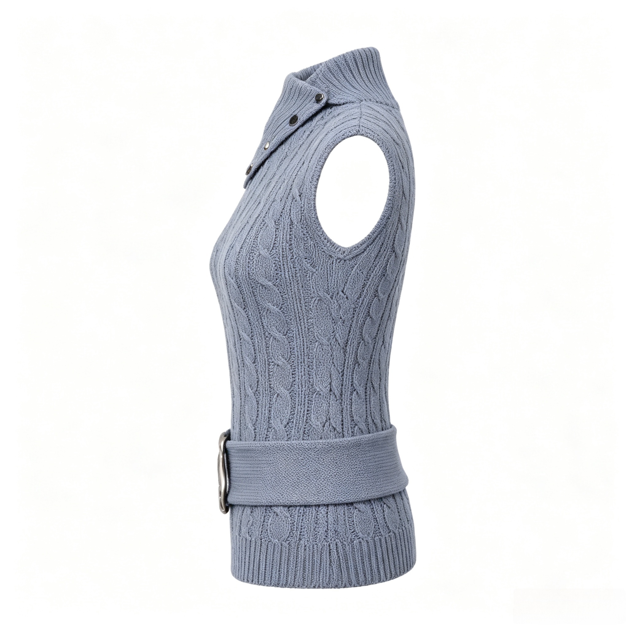 Adjustable high-neck short-sleeve knit top