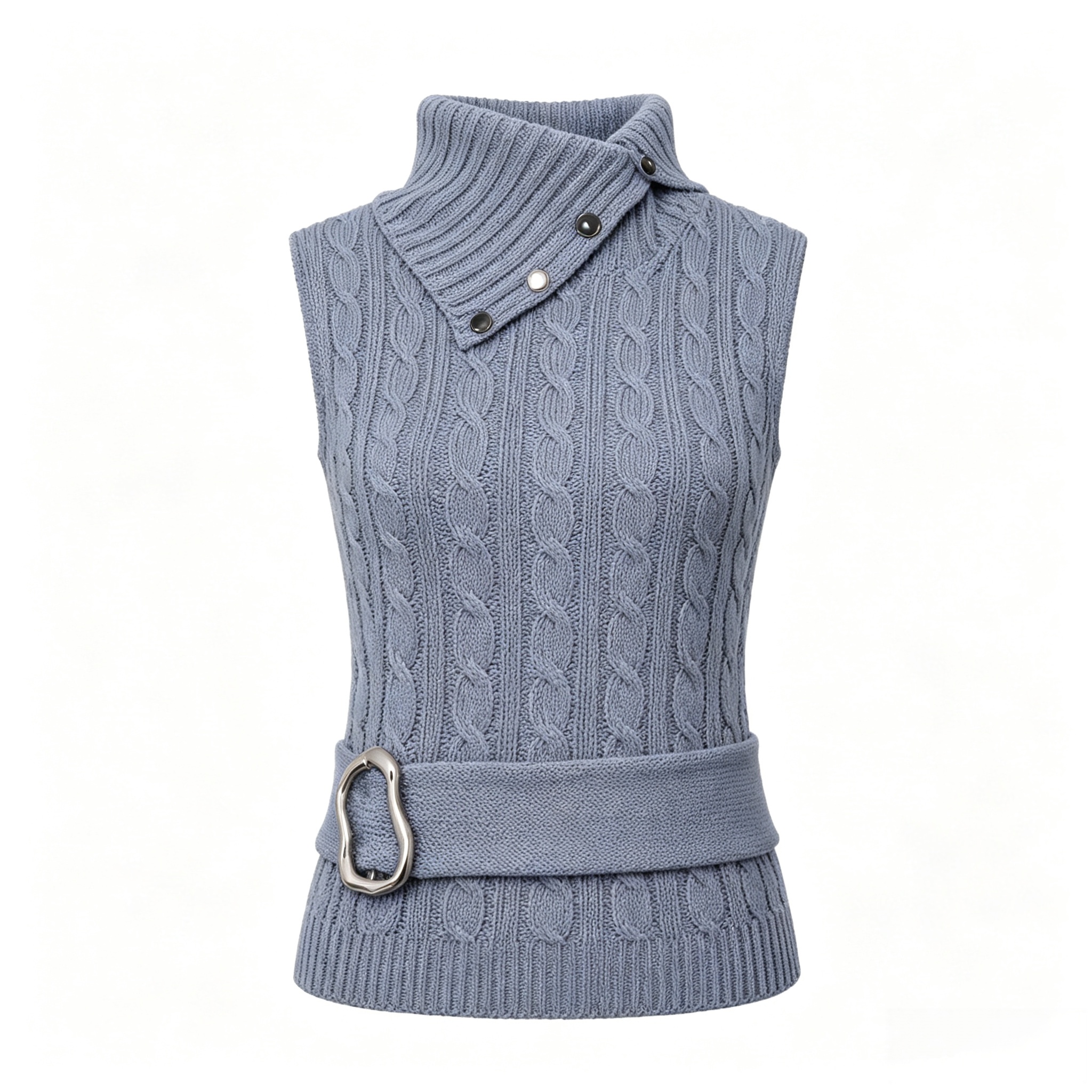 Adjustable high-neck short-sleeve knit top