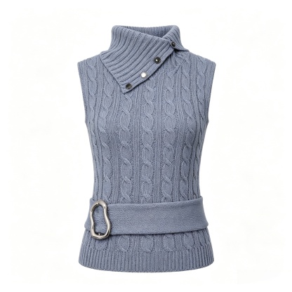 Adjustable high-neck short-sleeve knit top