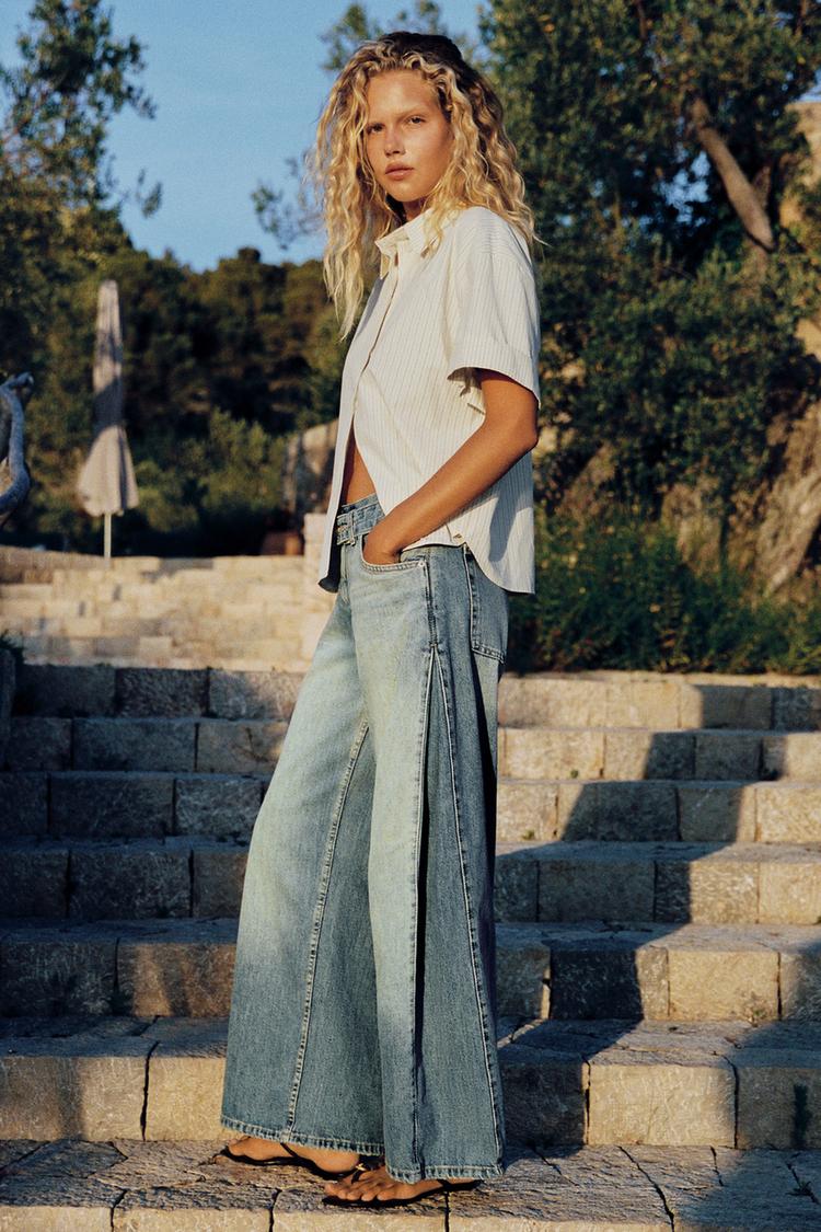 TRF MID-RISE PLEATED BELTED JEANS