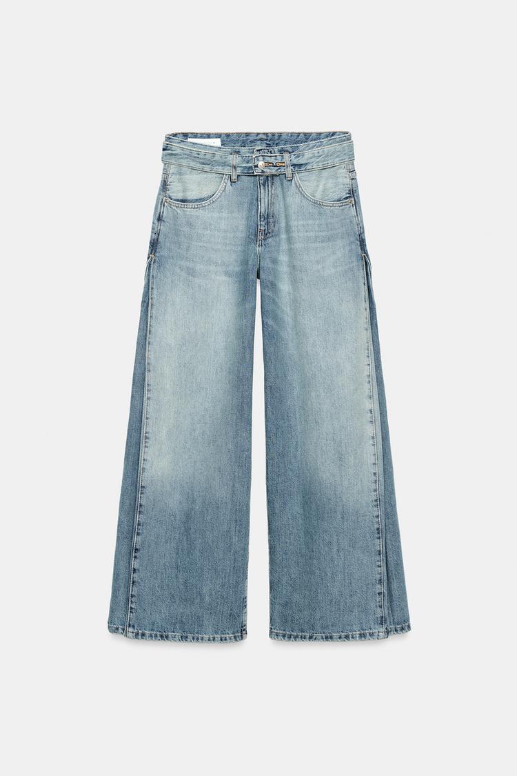 TRF MID-RISE PLEATED BELTED JEANS