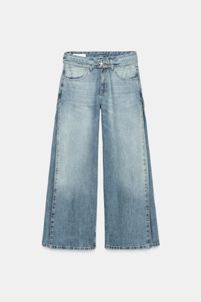 TRF MID-RISE PLEATED BELTED JEANS