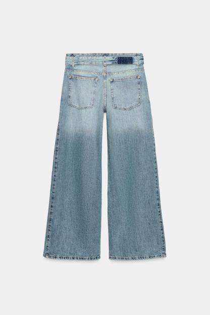 TRF MID-RISE PLEATED BELTED JEANS