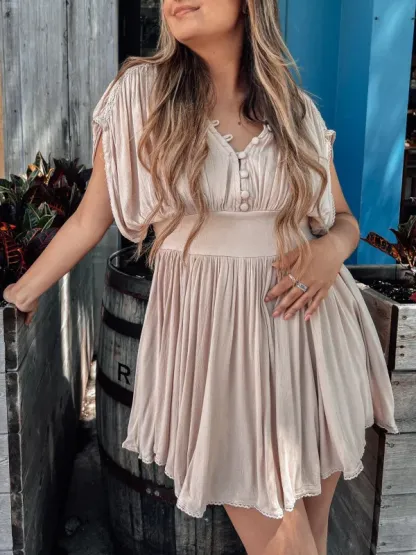 Folds Button Elegant Casual Mini Dress (Buy 2 Free Shipping)