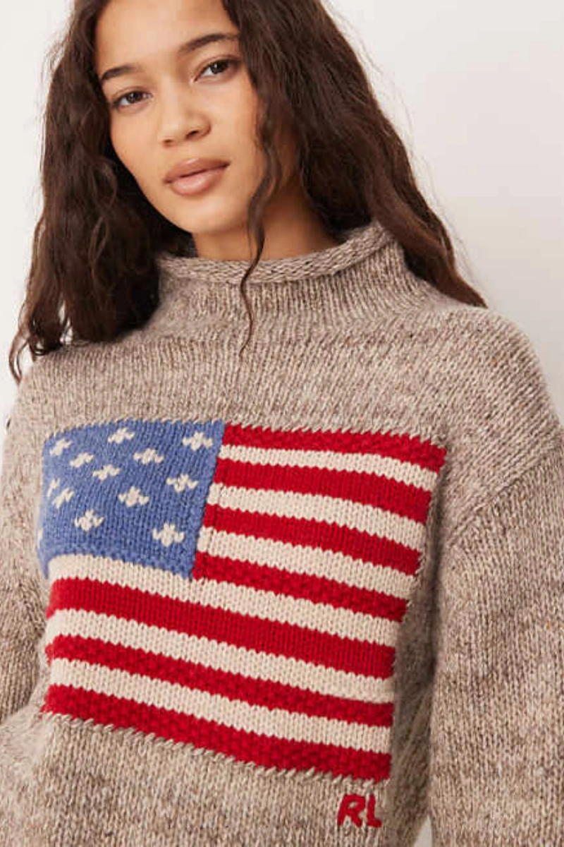 Wool blend flag knitted jumper in gry
