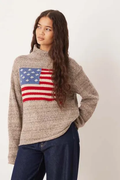 Wool blend flag knitted jumper in gry