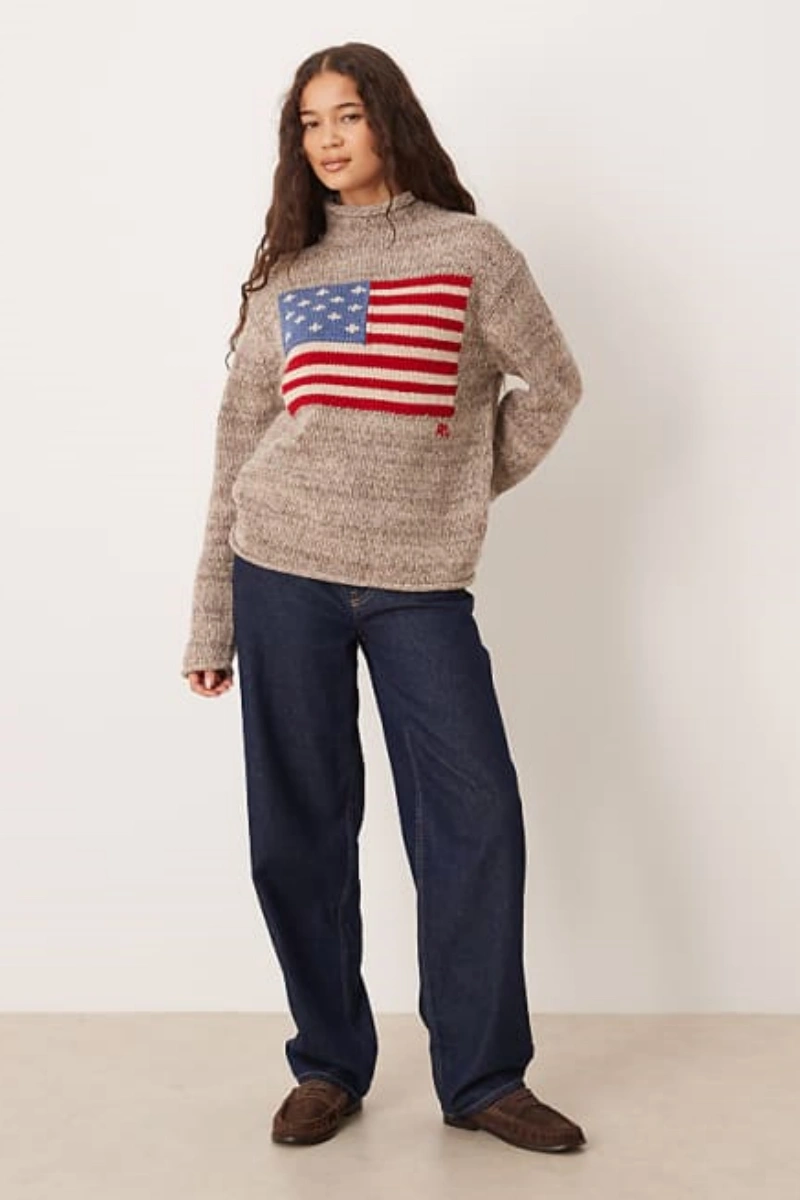 Wool blend flag knitted jumper in gry