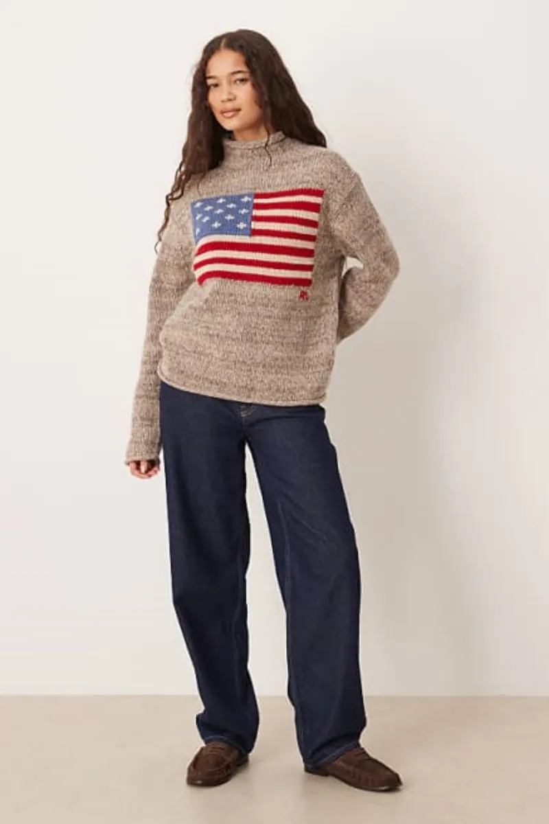 Wool blend flag knitted jumper in gry
