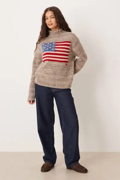 Wool blend flag knitted jumper in gry