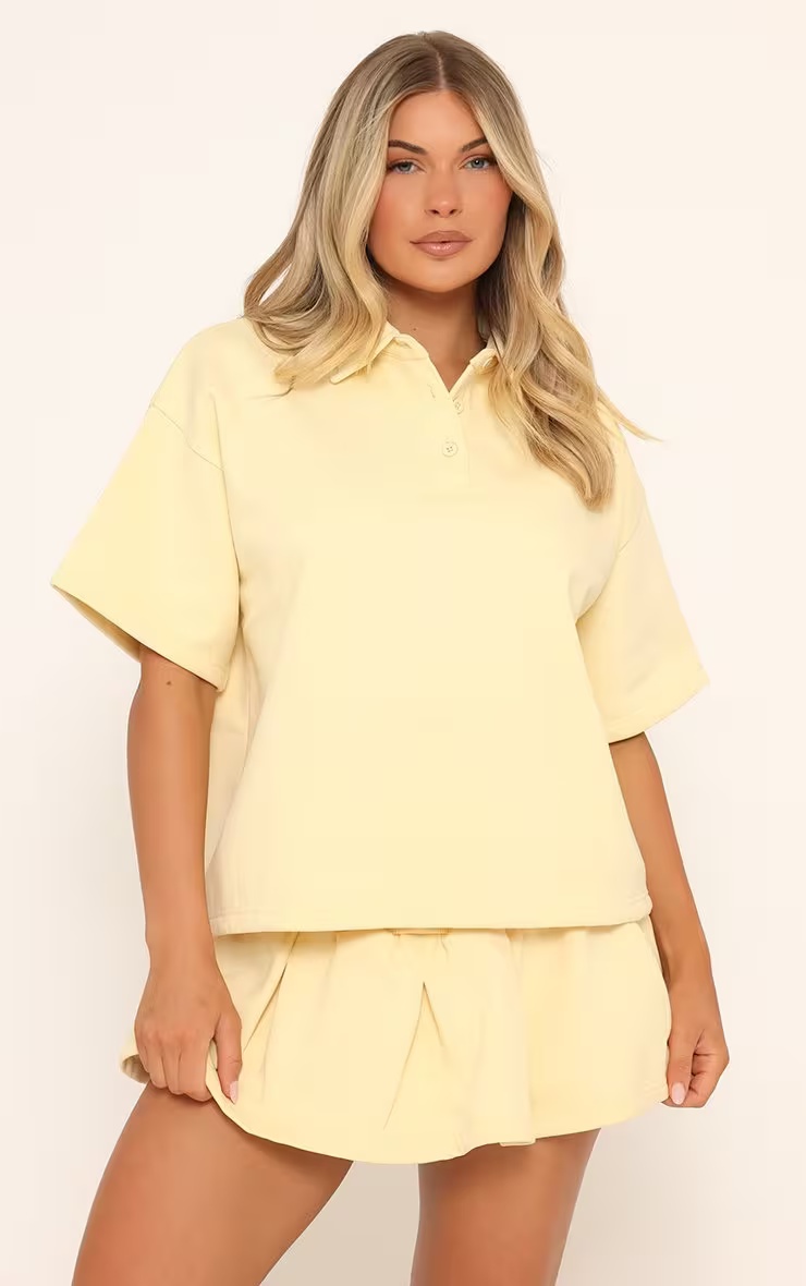 Short Sleeve Polo Collar Detail Sweatshirt Set