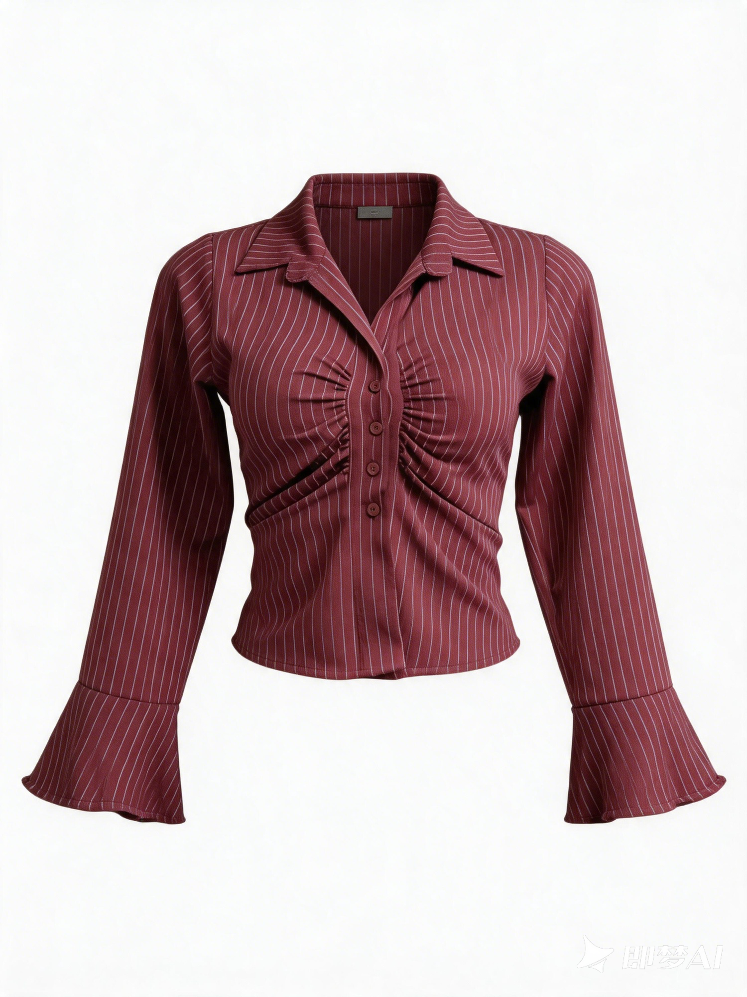 Burgundy Ruched Lace-Up Shirt