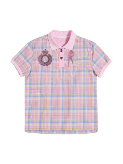 "Dance Floor High" Pink Plaid Embroidered Printed Polo Shirt