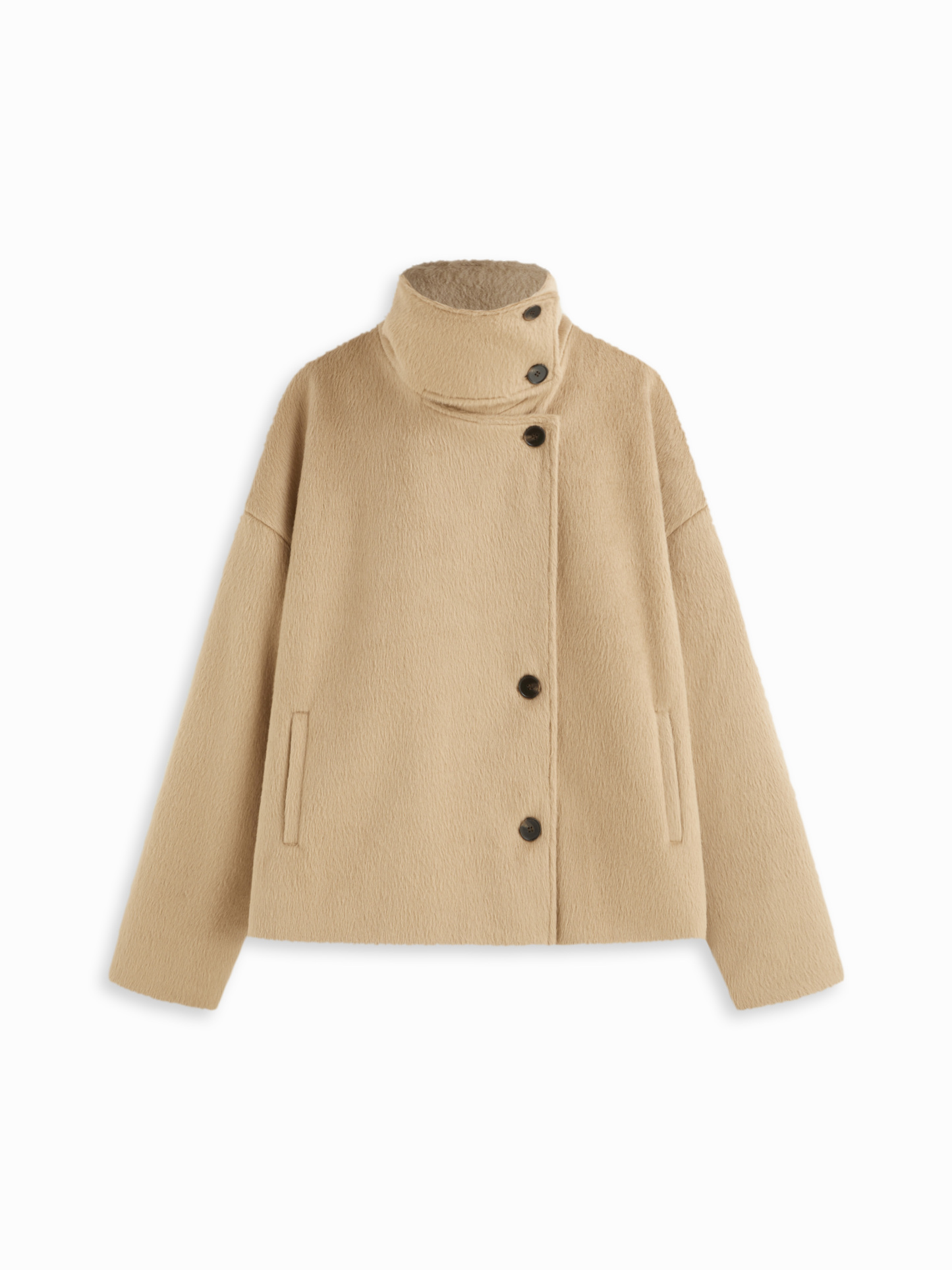 Wool-look Funnel Neck Long Sleeve Oversized Jacket