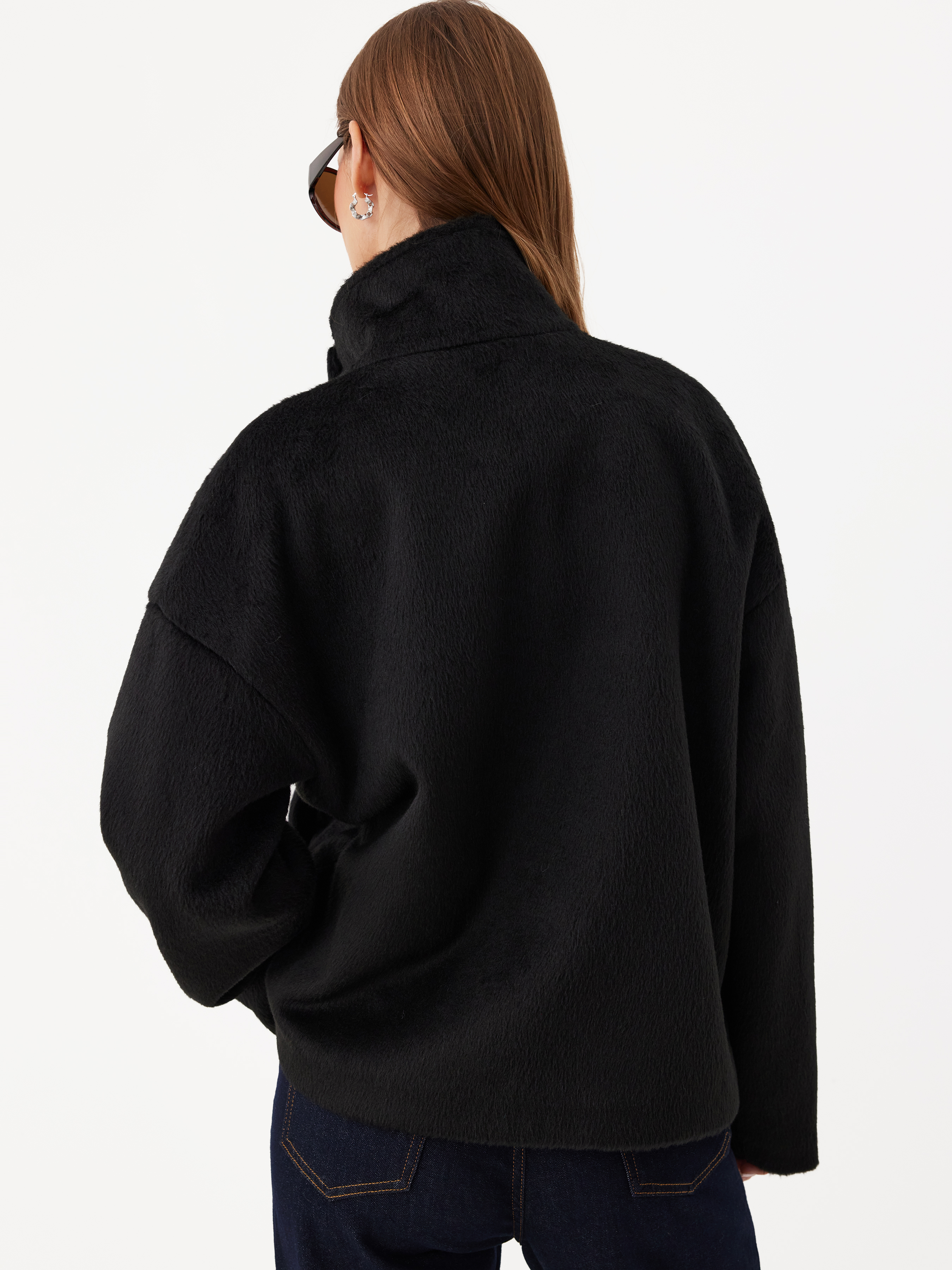 Wool-look Funnel Neck Long Sleeve Oversized Jacket