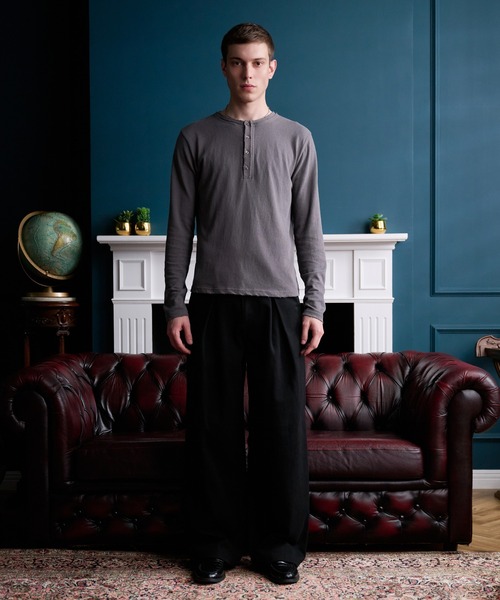 Distressed long-sleeve Henley shirt