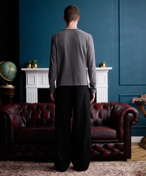 Distressed long-sleeve Henley shirt