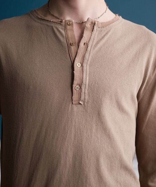 Distressed long-sleeve Henley shirt