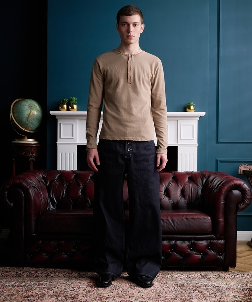 Distressed long-sleeve Henley shirt