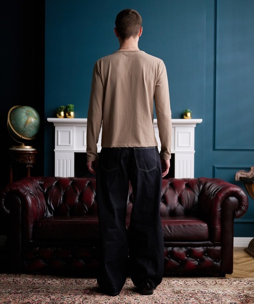 Distressed long-sleeve Henley shirt