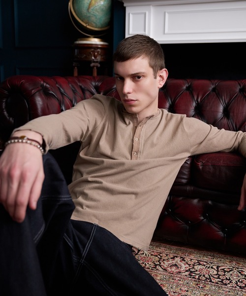 Distressed long-sleeve Henley shirt