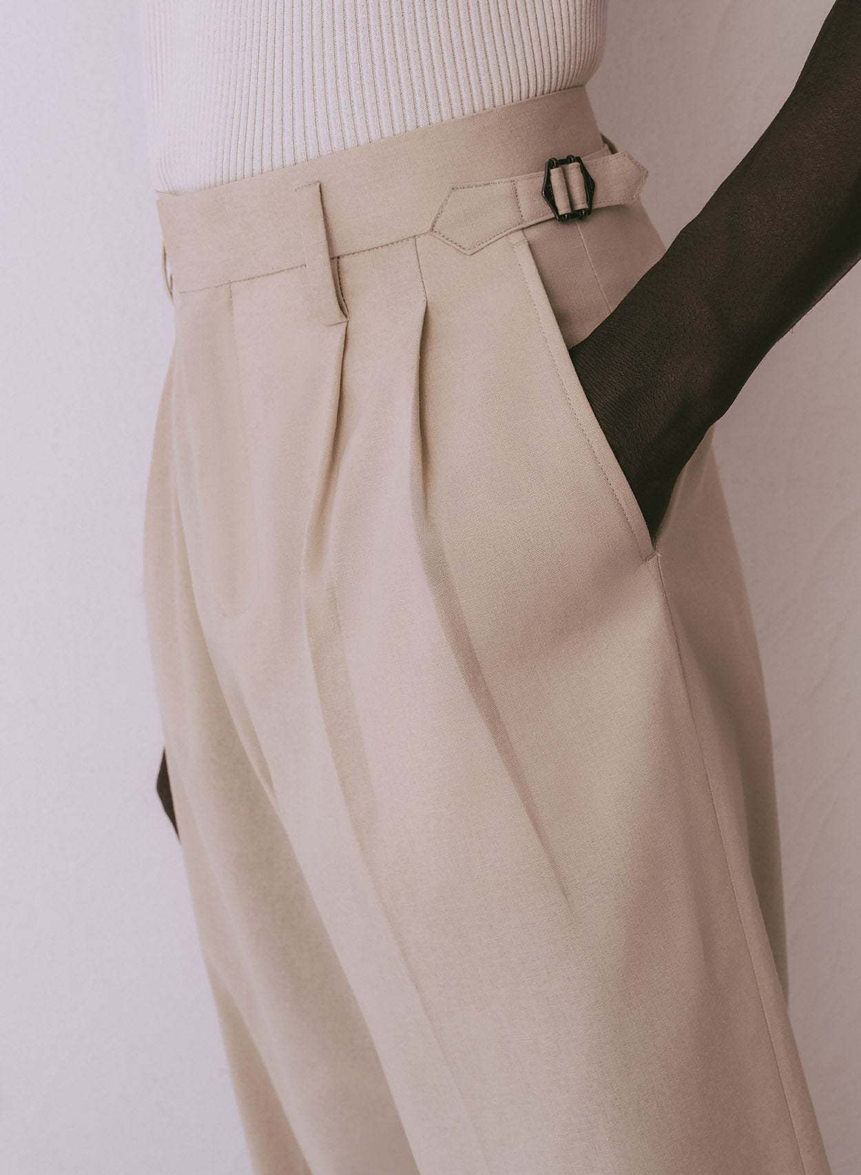 High Waisted Side Buckle Flare Trousers