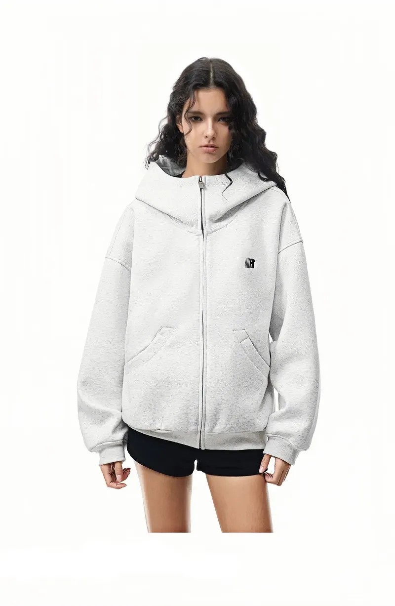 HIGH NECK ZIP UP HOODIE