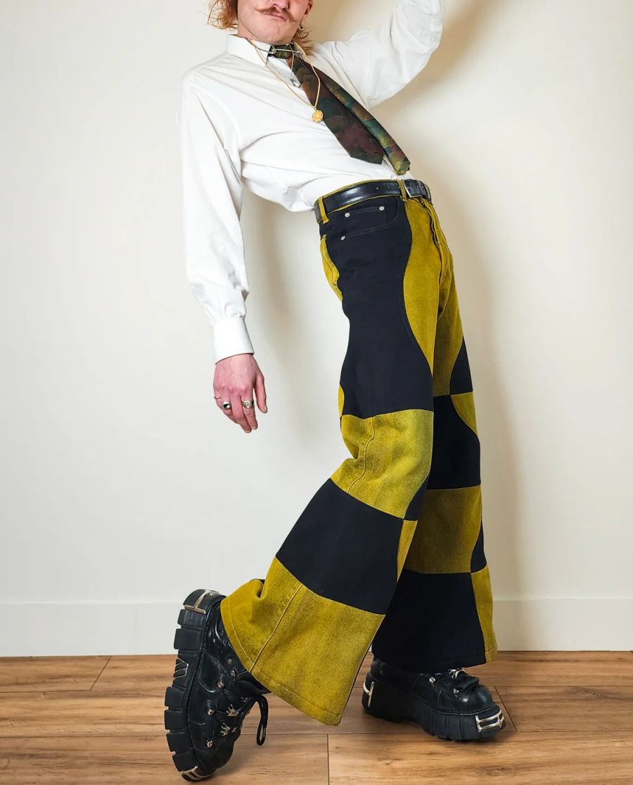 V-Wave Checker Jeans — Black & Sulfur Edition