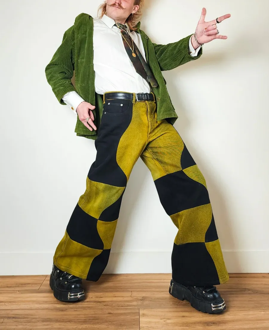 V-Wave Checker Jeans — Black & Sulfur Edition
