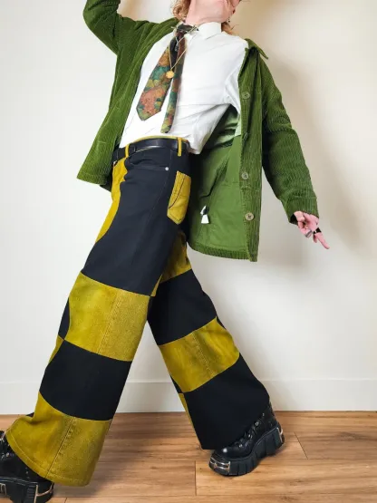 V-Wave Checker Jeans — Black & Sulfur Edition