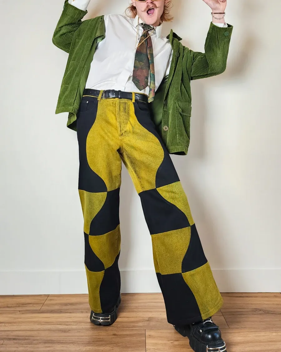 V-Wave Checker Jeans — Black & Sulfur Edition
