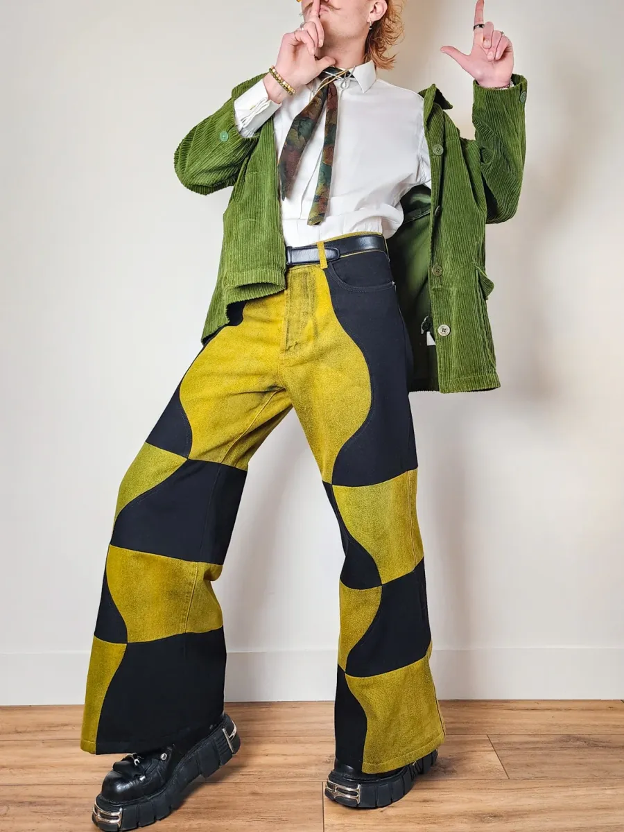 V-Wave Checker Jeans — Black & Sulfur Edition