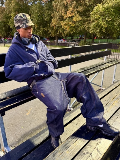 15OZ INDIGO CANVAS CLASP BOMBER JACKET