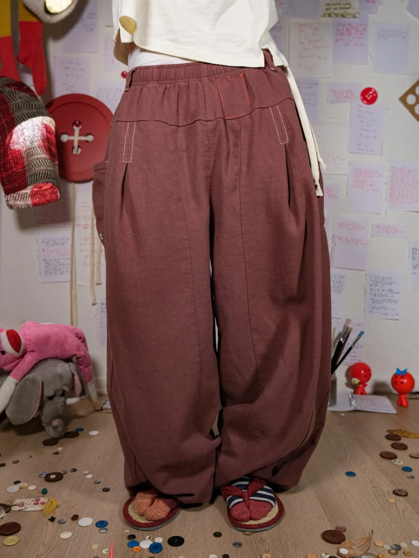 FLAX PLEATED WIDE-LEG PANTS