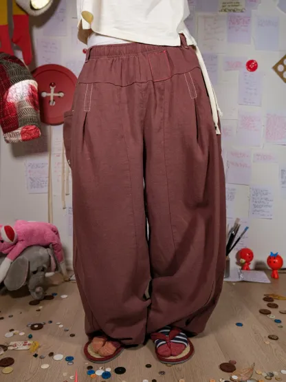 FLAX PLEATED WIDE-LEG PANTS