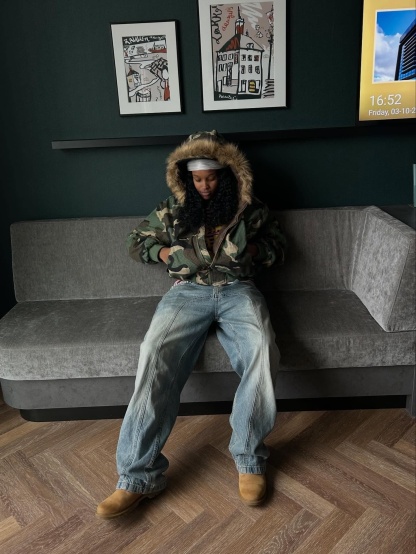 Camouflage Fur Collar Reversible Cotton Jacket