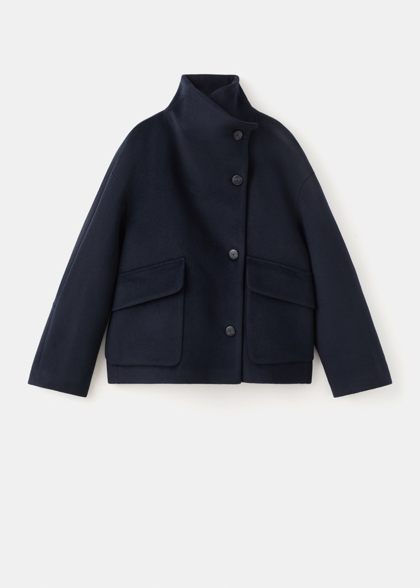 Wool funnel-neck coat
