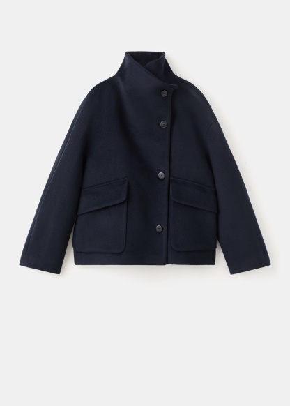 Wool funnel-neck coat