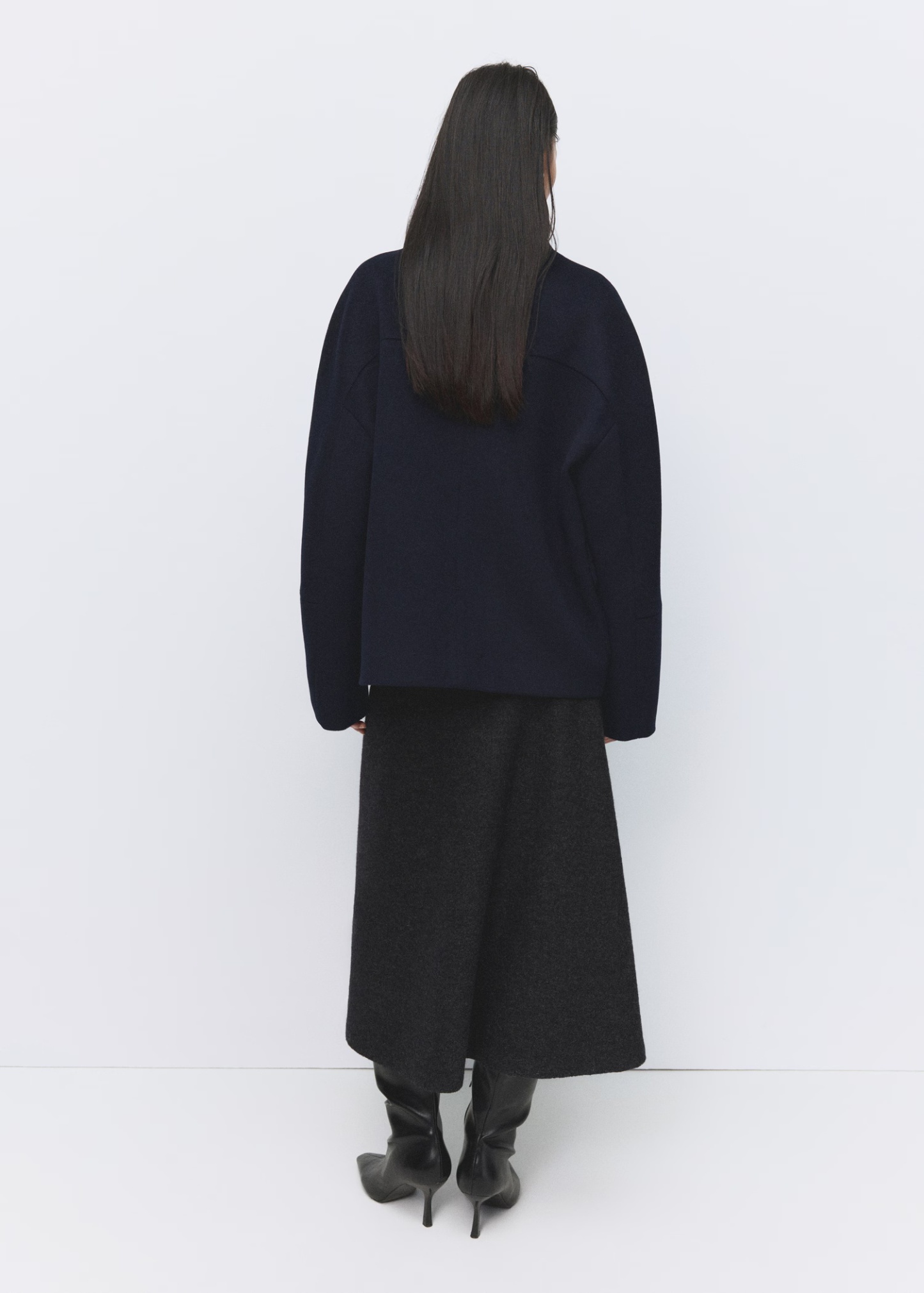 Wool funnel-neck coat