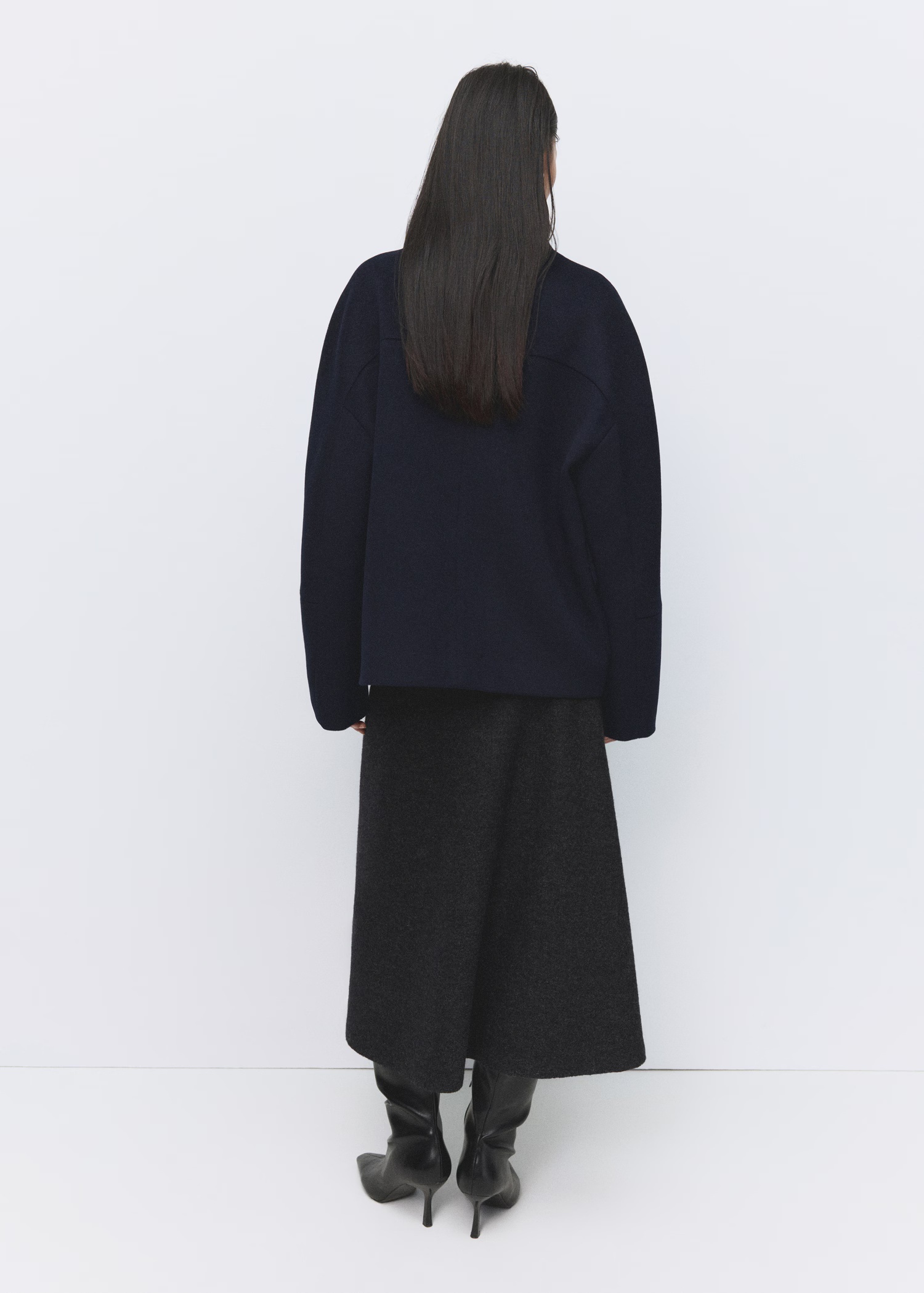 Wool funnel-neck coat