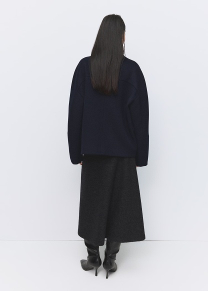 Wool funnel-neck coat