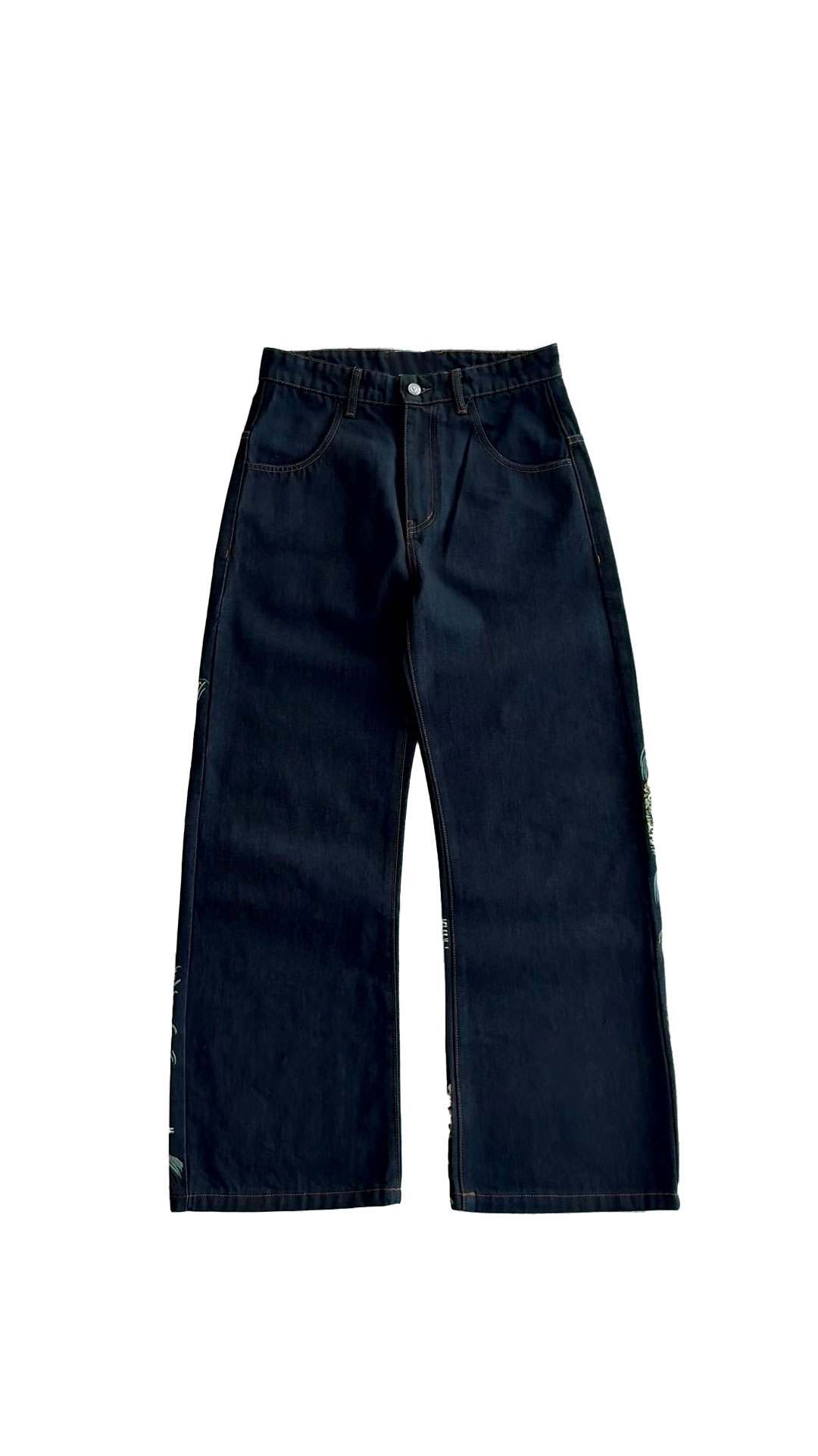 Edo Landscape Embroidered Wide-Leg Jeans