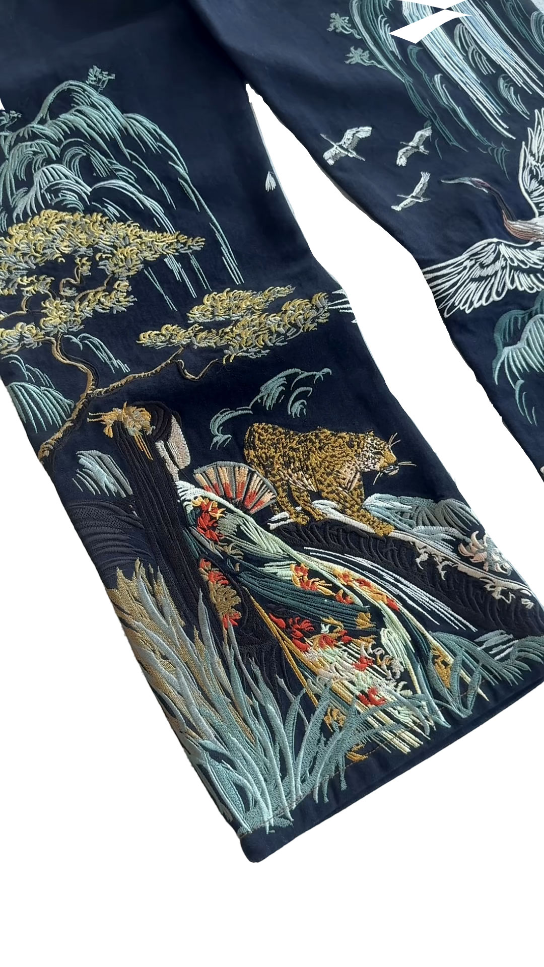 Edo Landscape Embroidered Wide-Leg Jeans