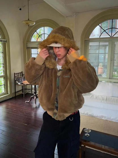 Camouflage Fur Collar Reversible Cotton Jacket