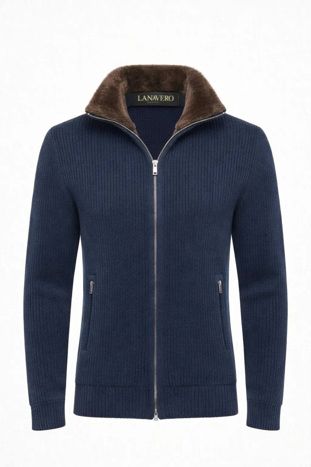cashmere wool blend cardigan with adjustable fur